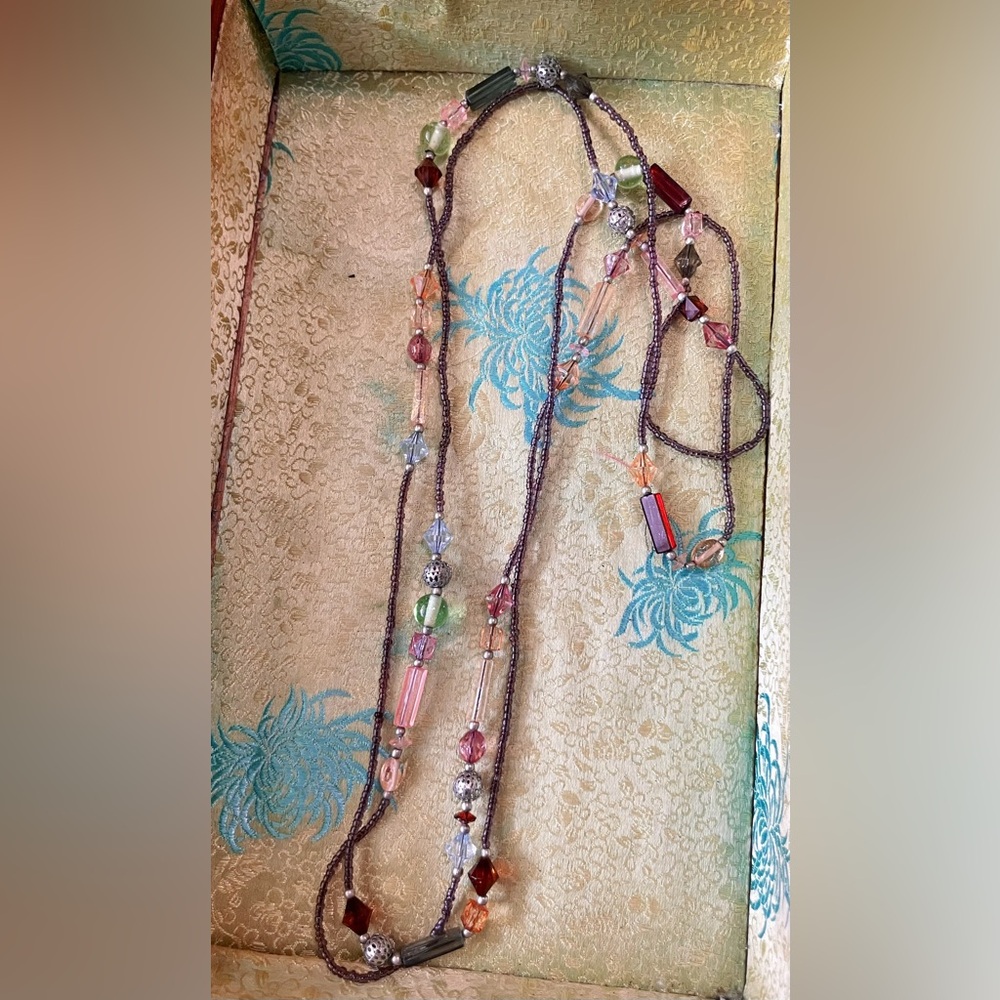 Vintage Multi Strand Glass Boho Glass Bead Necklace Multi Color Necklace